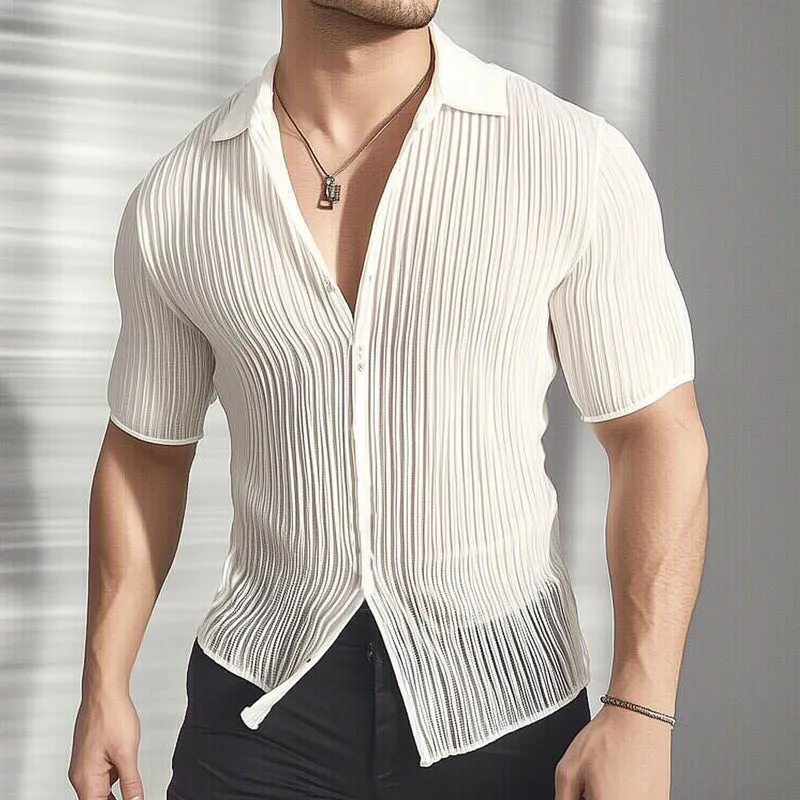 Men's Summer Lightweight Textured Slim-Fit Short-Sleeved Shirt MTA0846D2U sold by Manly product image thumbnail 3