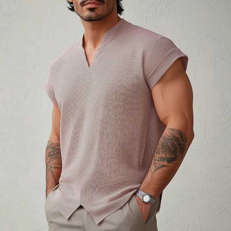 Men's summer basic solid color textured short-sleeved T-shirt MTA0855D3U sold by Manly product image thumbnail 2