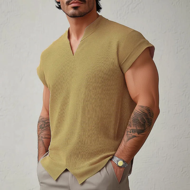 Men's summer basic solid color textured short-sleeved T-shirt MTA0855D3U sold by Manly product image thumbnail 5