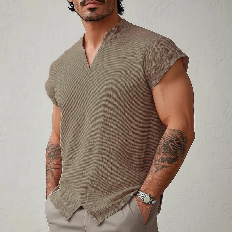 Men's summer basic solid color textured short-sleeved T-shirt MTA0855D3U sold by Manly product image thumbnail 4