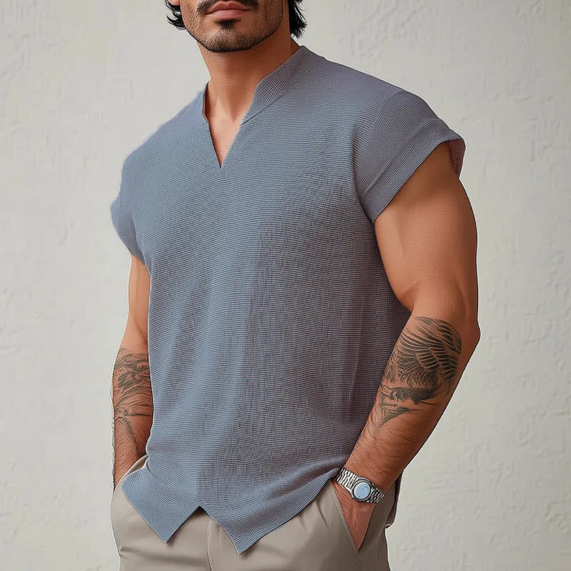 Men's summer basic solid color textured short-sleeved T-shirt MTA0855D3U sold by Manly product image thumbnail 3