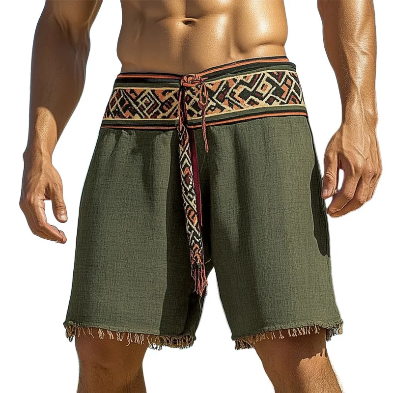 Men's Summer Retro Embroidered Cotton and Linen Shorts MTA0902D7U sold by Manly