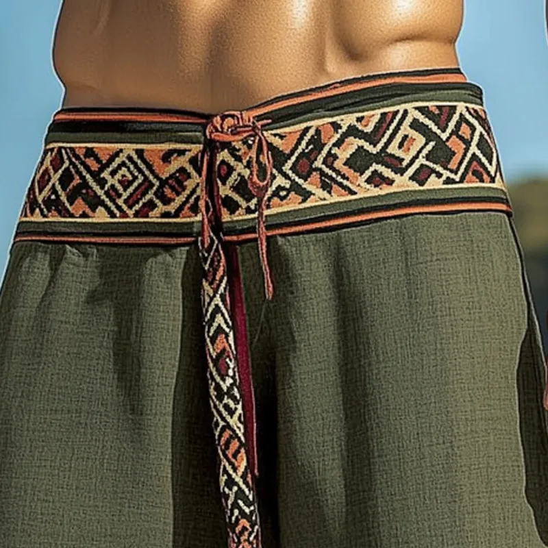 Men's Summer Retro Embroidered Cotton and Linen Shorts MTA0902D7U sold by Manly product image thumbnail 3