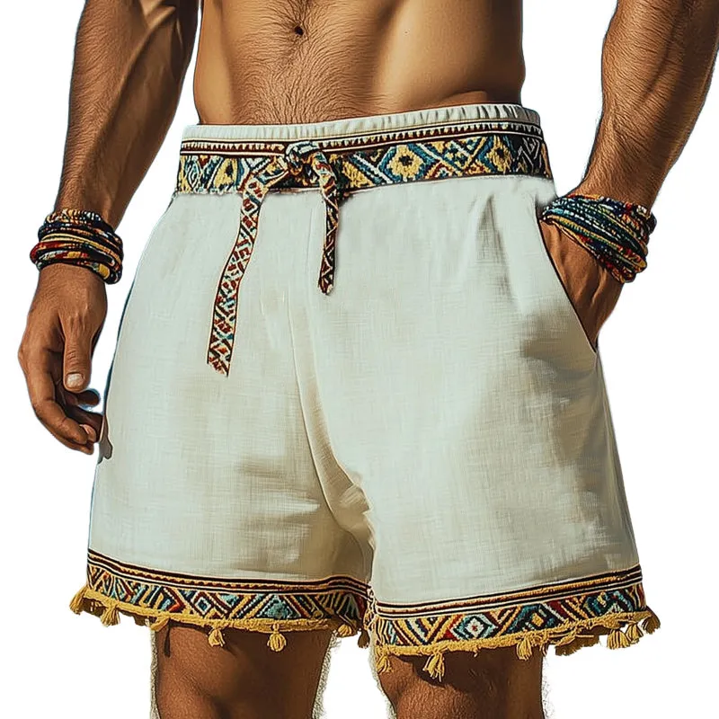 Men's Summer Retro Embroidered Cotton and Linen Shorts MTA0948D8U sold by Manly