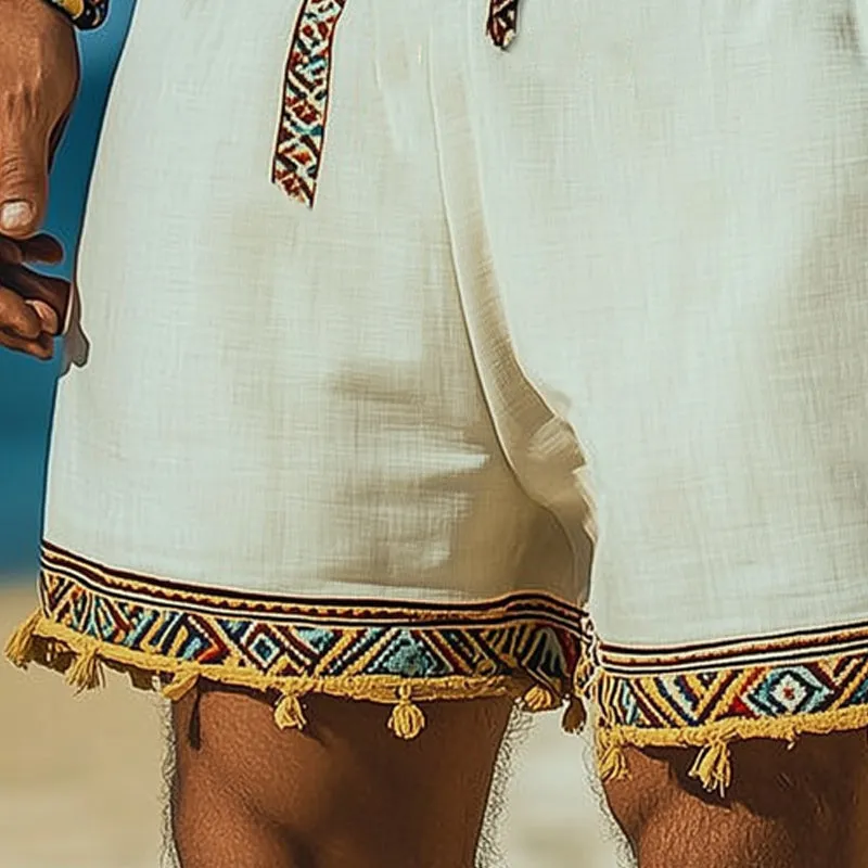 Men's Summer Retro Embroidered Cotton and Linen Shorts MTA0948D8U sold by Manly product image thumbnail 3