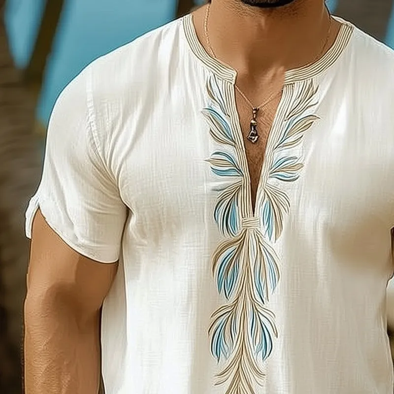 Men's Summer Comfortable V-Neck Fresh Printed T-Shirt MTA0940D7U sold by Manly product image thumbnail 3