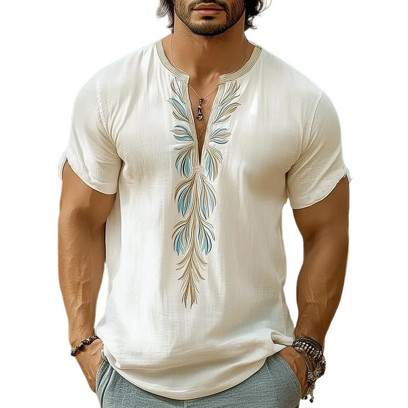 Men's Summer Comfortable V-Neck Fresh Printed T-Shirt MTA0940D7U sold by Manly