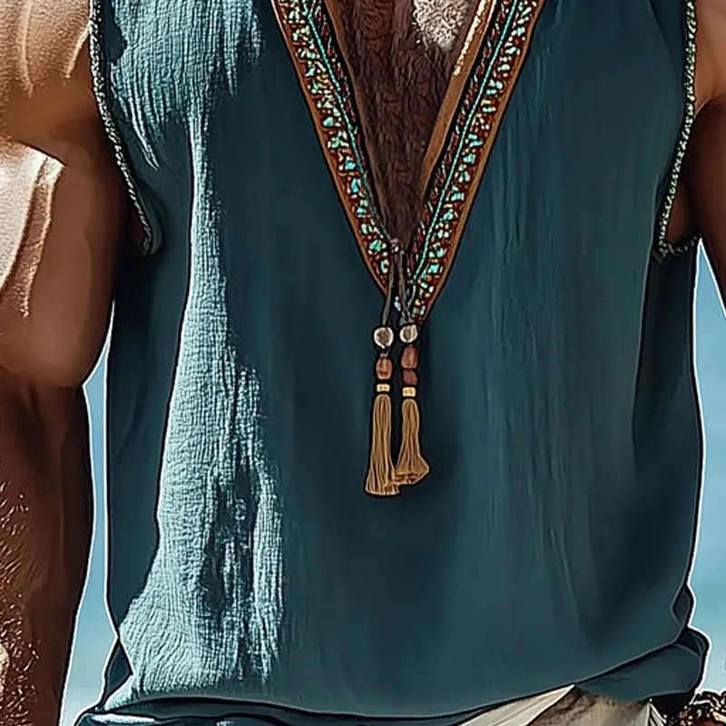 Men's Summer V-neck Vintage Embroidered Tank Top MTA0946D5U sold by Manly product image thumbnail 3