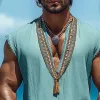 Men's Summer V-neck Retro Embroidered Cotton and Linen Tank Top MTA0928D1U sold by Manly
