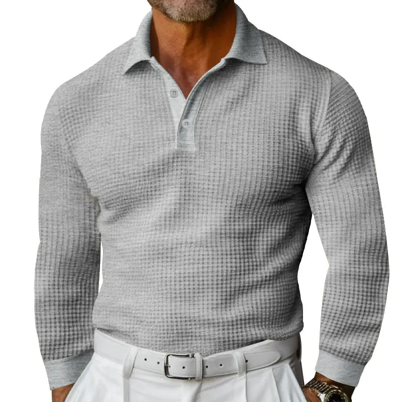 Men's Casual Waffle Long Sleeve POLO Shirt MTA0702D4X sold by Manly product image thumbnail 3