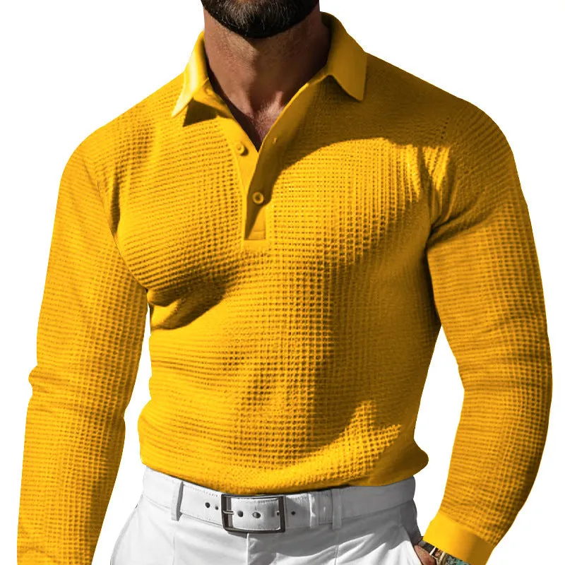 Men's Casual Waffle Long Sleeve POLO Shirt MTA0702D4X sold by Manly product image thumbnail 2