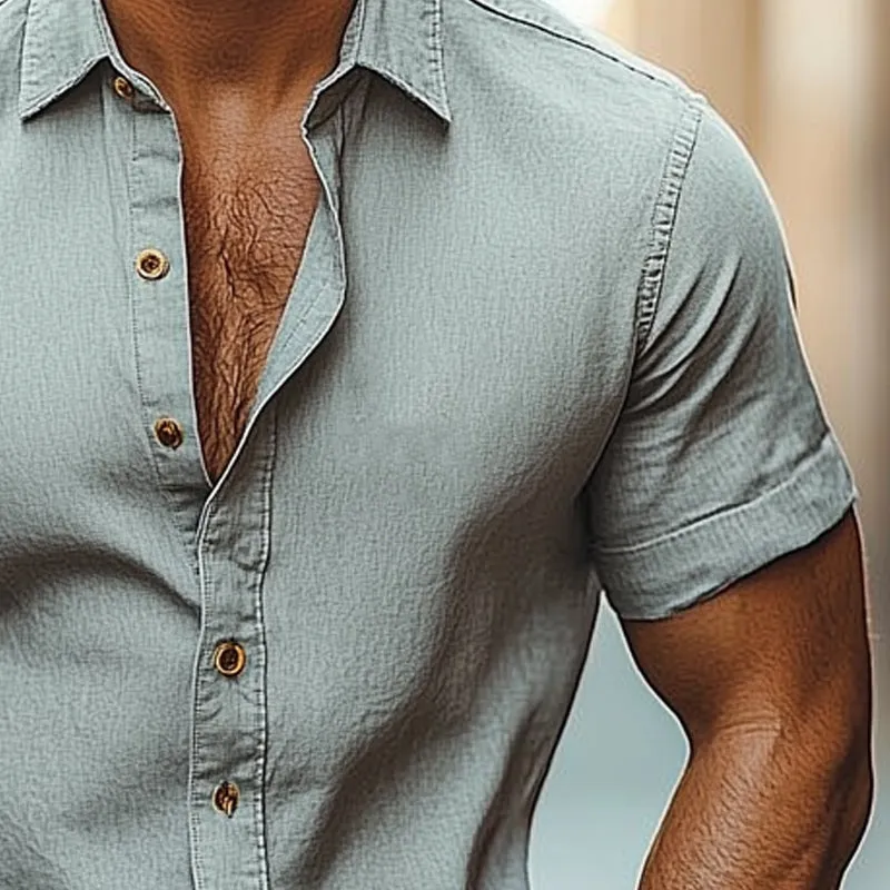 Men's Casual Cotton and Linen Lapel Short Sleeve Shirt MTA0963D7X sold by Manly product image thumbnail 3