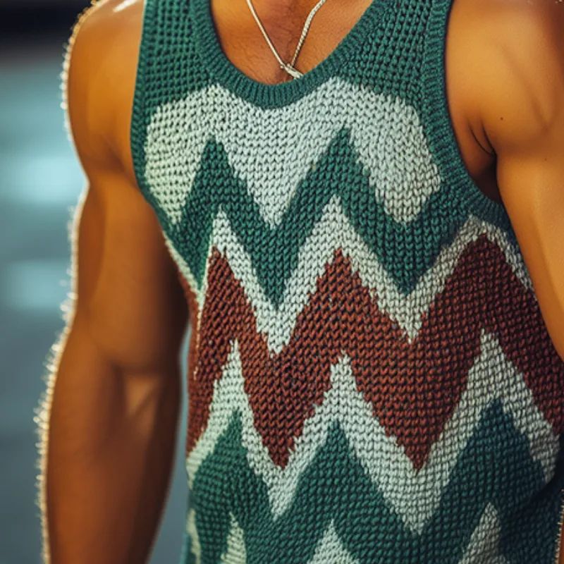 Men's Retro Casual Diamond Colorblock Round Neck Tank Top MTA0337D5TO sold by Manly product image thumbnail 3