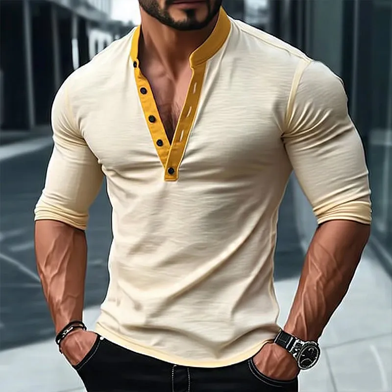 Men's Vintage Slim Fit Henley Neck Stretch Long Sleeve T-Shirt MTA0746D9TO sold by Manly product image thumbnail 2