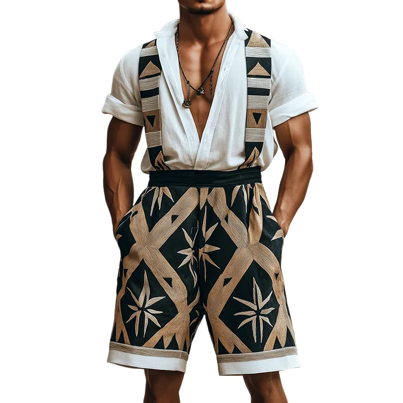 Men's Retro Geometric Print Linen Overalls MTA0779D5TO sold by Manly