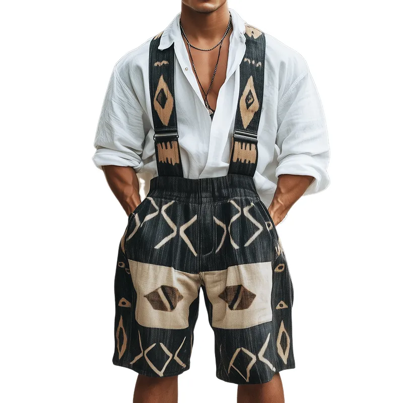 Men's Retro Geometric Print Linen Overalls MTA0735D1TO sold by Manly
