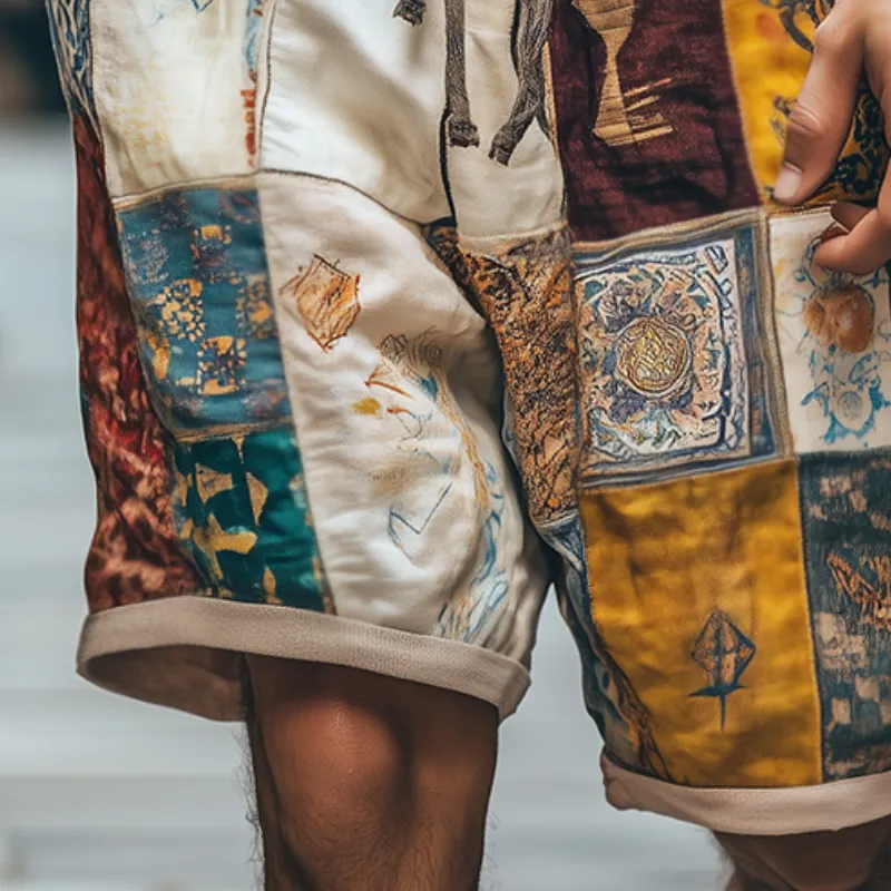 Men's Retro Geometric Print Linen Shorts MTA0758D8TO sold by Manly product image thumbnail 3