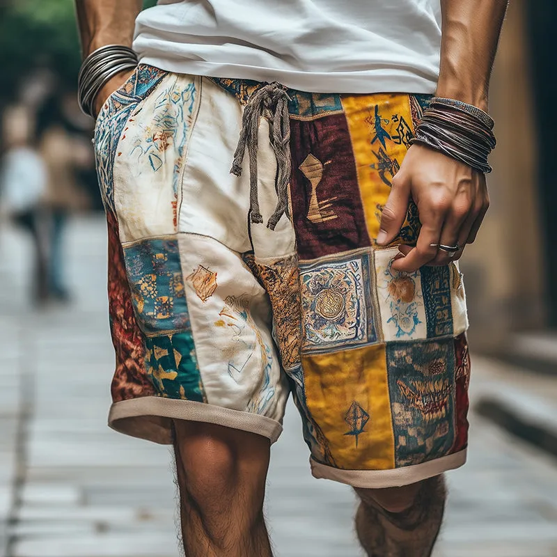 Men's Retro Geometric Print Linen Shorts MTA0758D8TO sold by Manly product image thumbnail 2