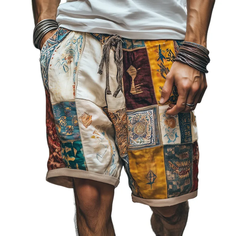 Men's Retro Geometric Print Linen Shorts MTA0758D8TO sold by Manly