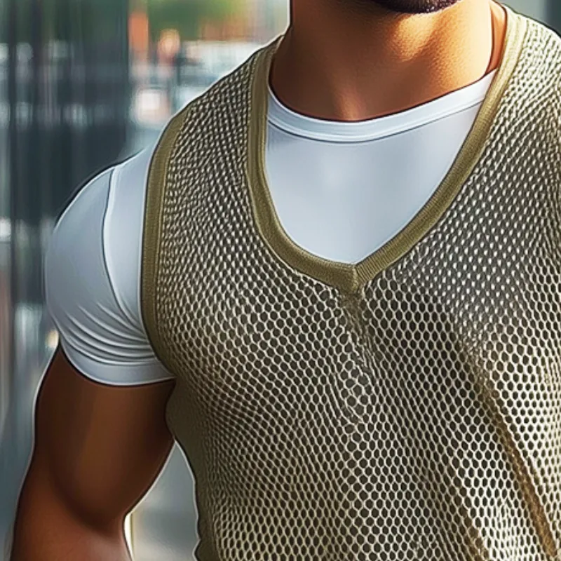 Men's Casual Solid Color Mesh Cool Round Neck Tank Top MTA0715D5TO sold by Manly product image thumbnail 3