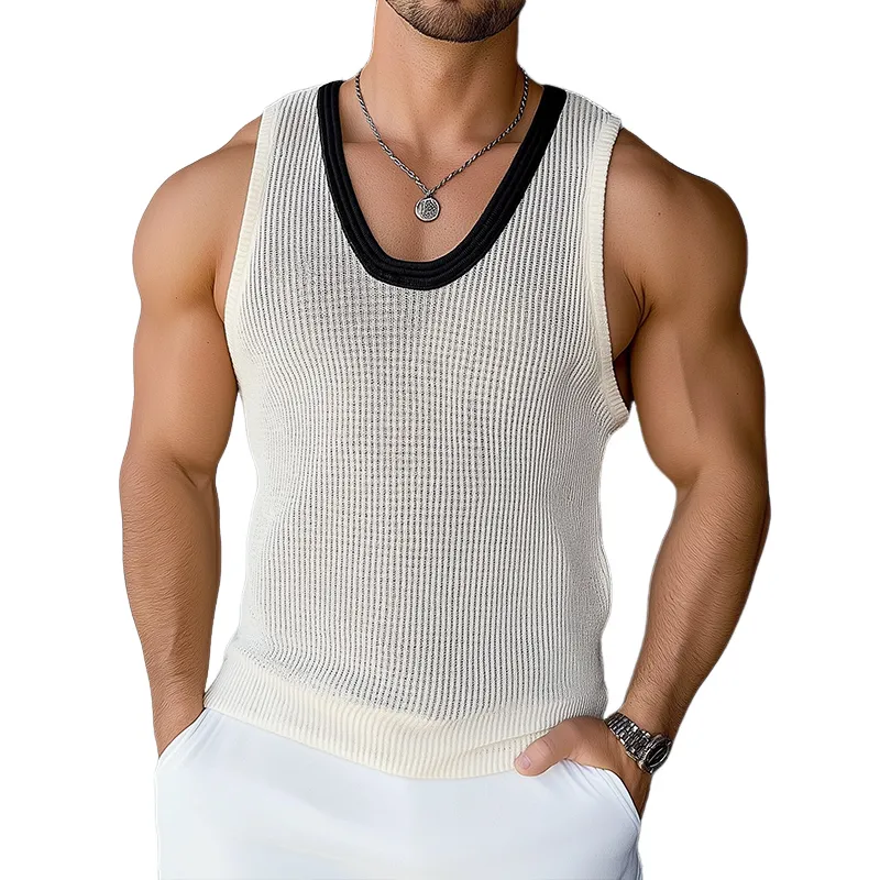 Men's Vintage Casual Knit Crew Neck Tank Top MTA0719D1TO sold by Manly