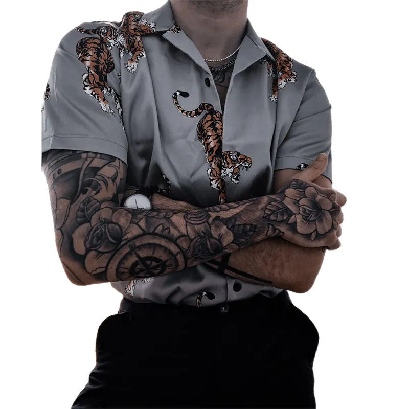 Men's Spring and Summer Fashion Casual Printed Tiger Cotton Short Sleeve Shirt MTA0889D8K sold by Manly