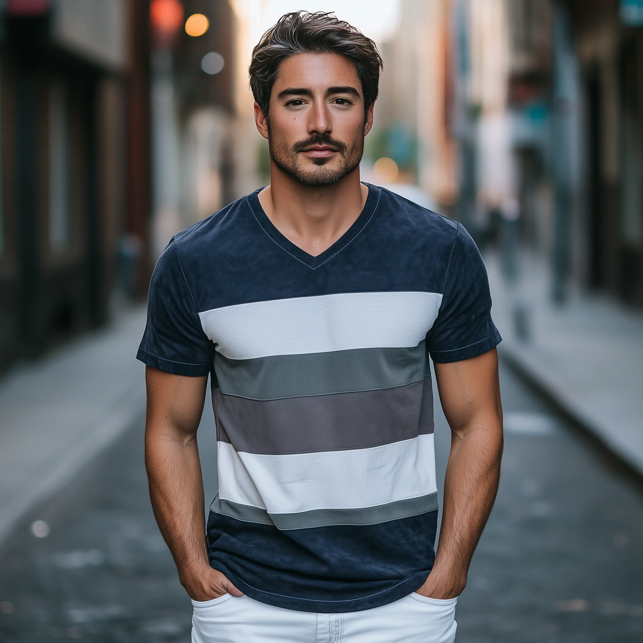 Men's Spring Fashion Personality Slim V-neck Suede Splicing Short Sleeve T-shirt MTA0880D2K sold by Manly product image thumbnail 3