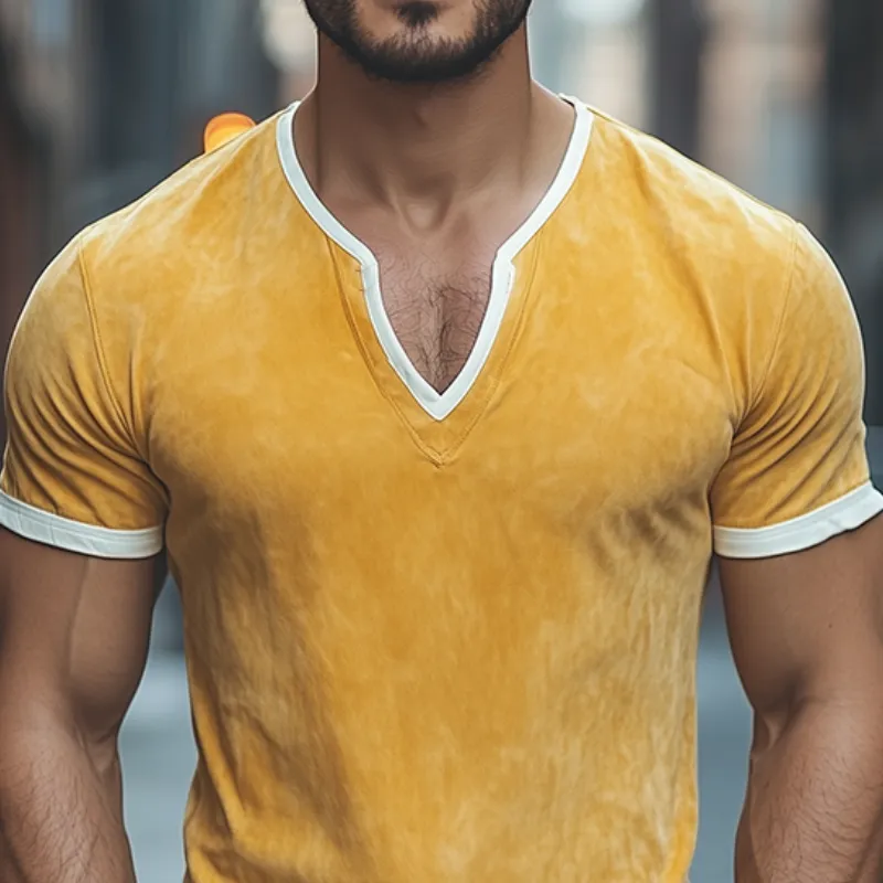 Men's Spring and Summer Fashion Slim Contrast Color Thin Suede Short Sleeve T-shirt MTA0794D4K sold by Manly product image thumbnail 3