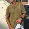 Men's Casual Round Neck Hollow Loose Knitted Short Sleeve Sweater T-Shirt (Tank Top Excluded) MTA0734D3M sold by Manly