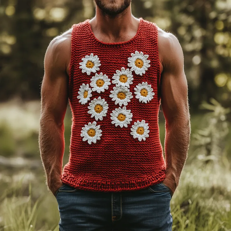 Men's Casual Crew Neck Daisy Embroidered Slim Fit Knitted Tank Top MTA0703D0M sold by Manly product image thumbnail 2