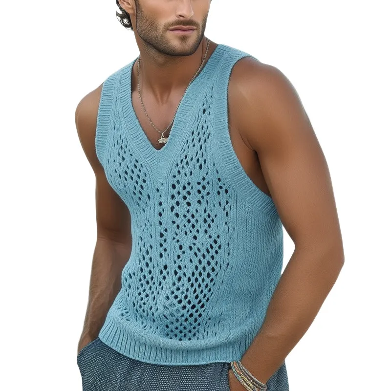 Men's Summer Fashionable Seaside Knitted Hollow Tank Top MTA0789D6U sold by Manly
