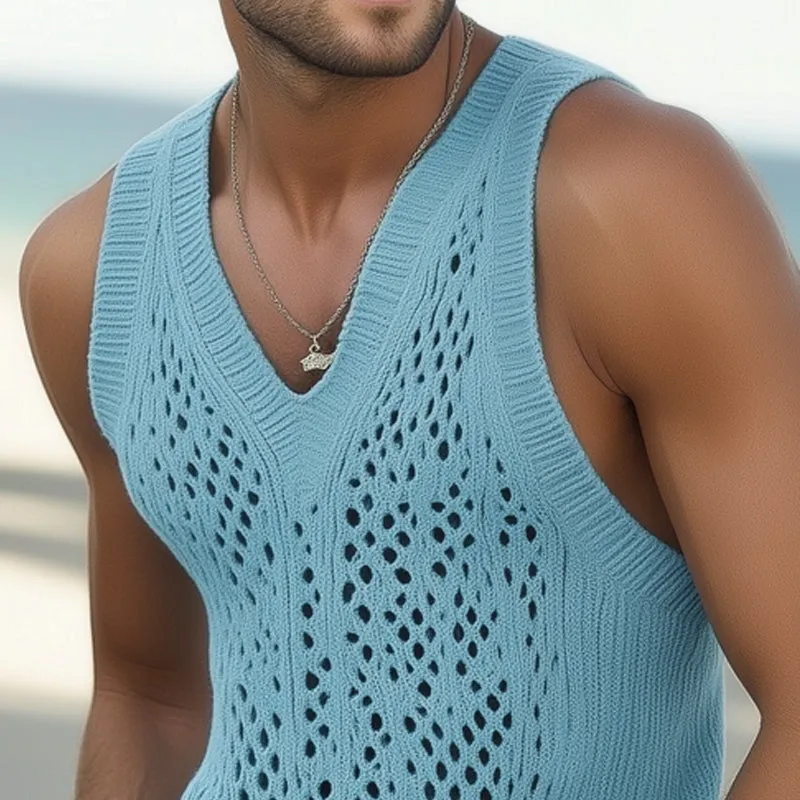 Men's Summer Fashionable Seaside Knitted Hollow Tank Top MTA0789D6U sold by Manly product image thumbnail 3
