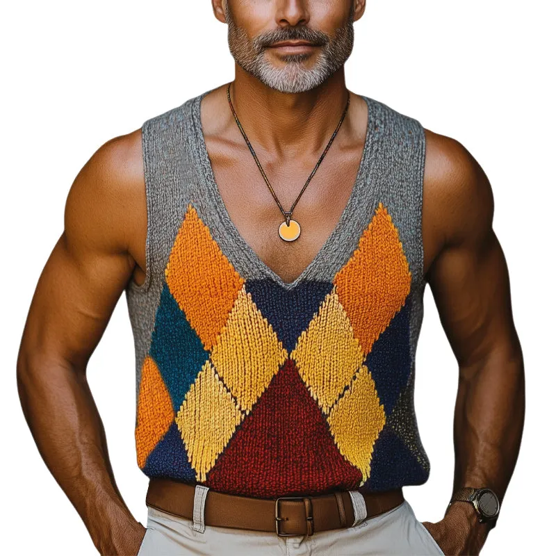 Men's Summer Fashion Diamond Colorblock Knitted Tank Top MTA0727D7U sold by Manly
