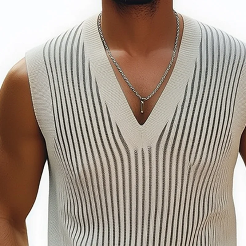 Men's Summer Classic Vertical Striped Knitted Tank Top MTA0796D5U sold by Manly product image thumbnail 4