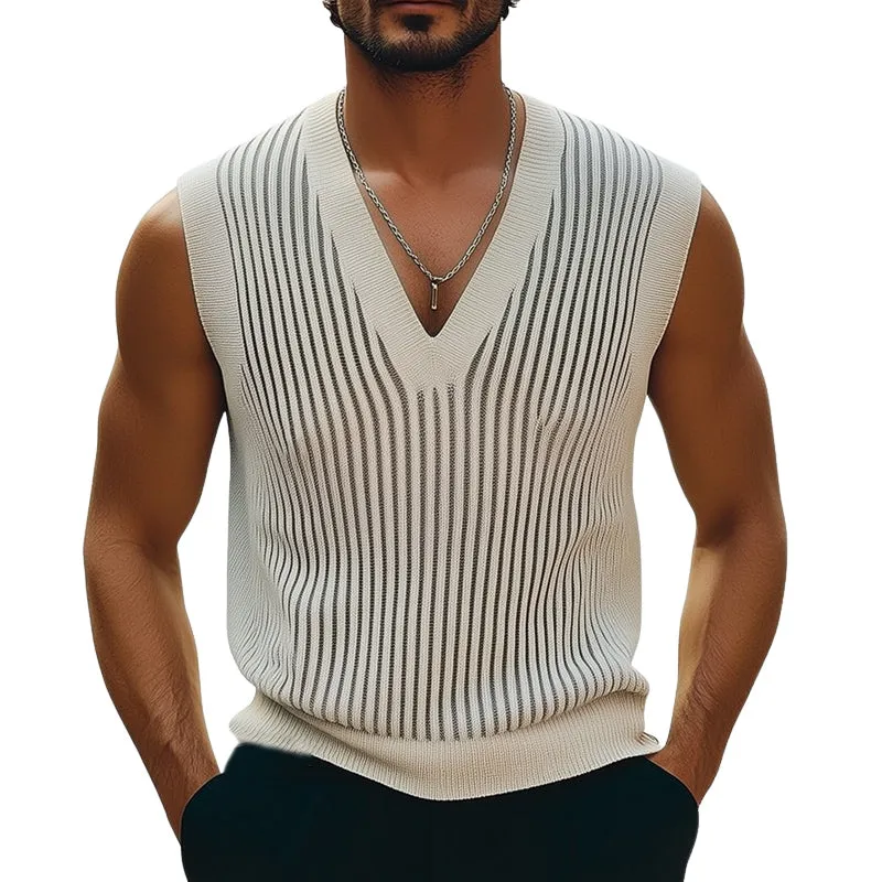 Men's Summer Classic Vertical Striped Knitted Tank Top MTA0796D5U sold by Manly