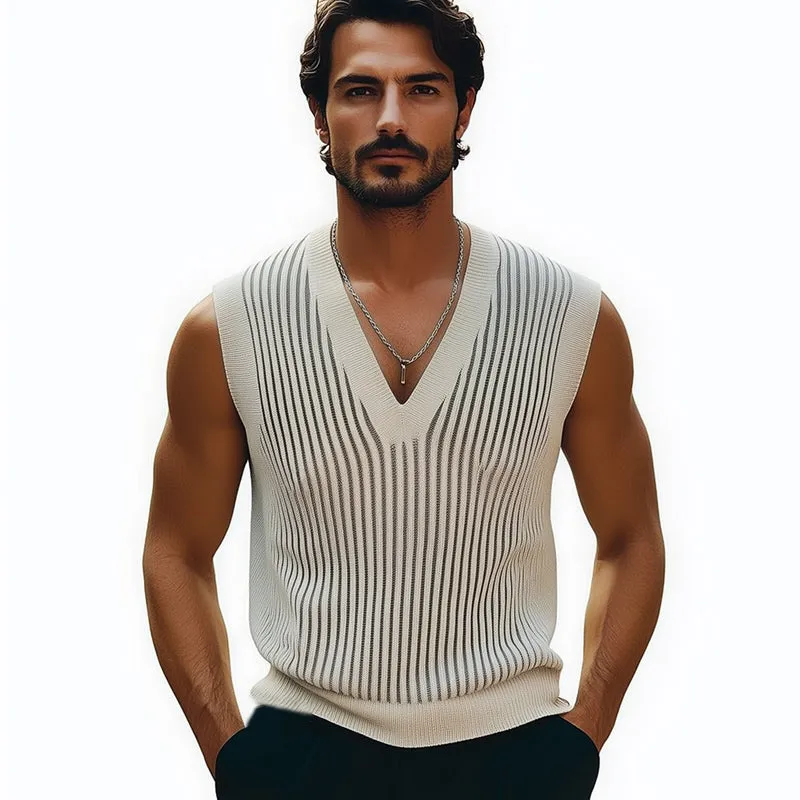 Men's Summer Classic Vertical Striped Knitted Tank Top MTA0796D5U sold by Manly product image thumbnail 3