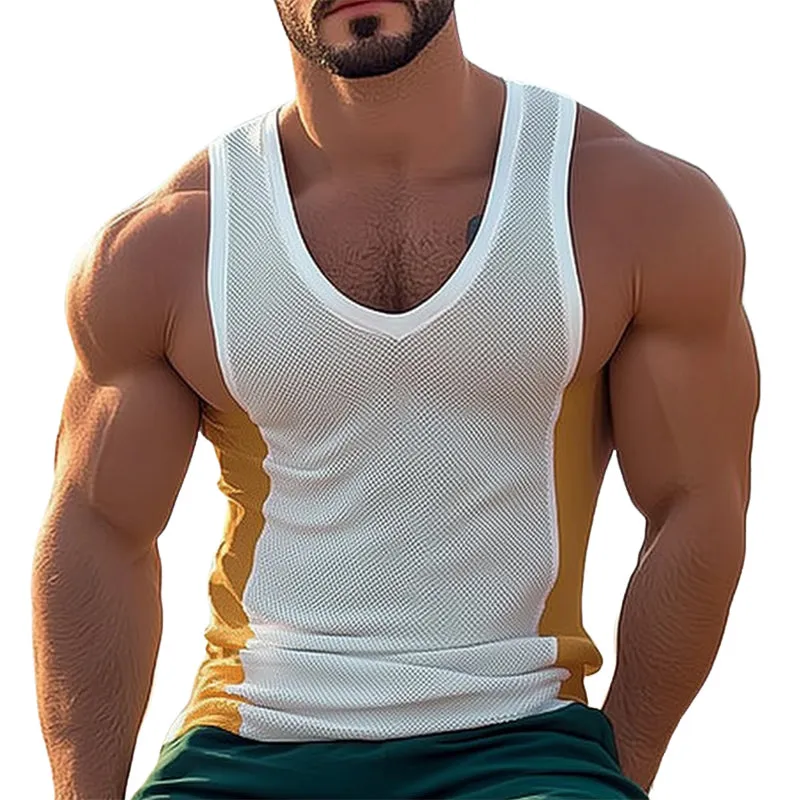 Men's Summer Fashion Deep V Neck Mesh Tank Top MTA0713D2U sold by Manly