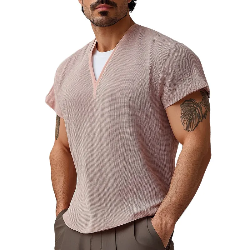 Men's Summer Basic V-neck Textured Short-sleeved T-shirt MTA0805D9U sold by Manly