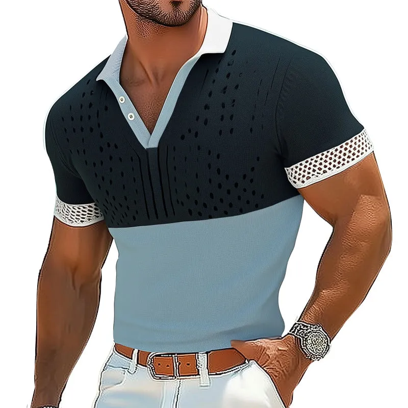 Men's Summer Fashion V-neck Colorblock Knitted T-shirt MTA0780D6U sold by Manly