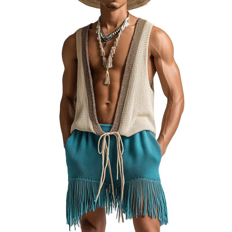 Men's Spring Fashion Towel Cloth Lace Up Sleeveless Shorts Set MTA0845D6P sold by Manly