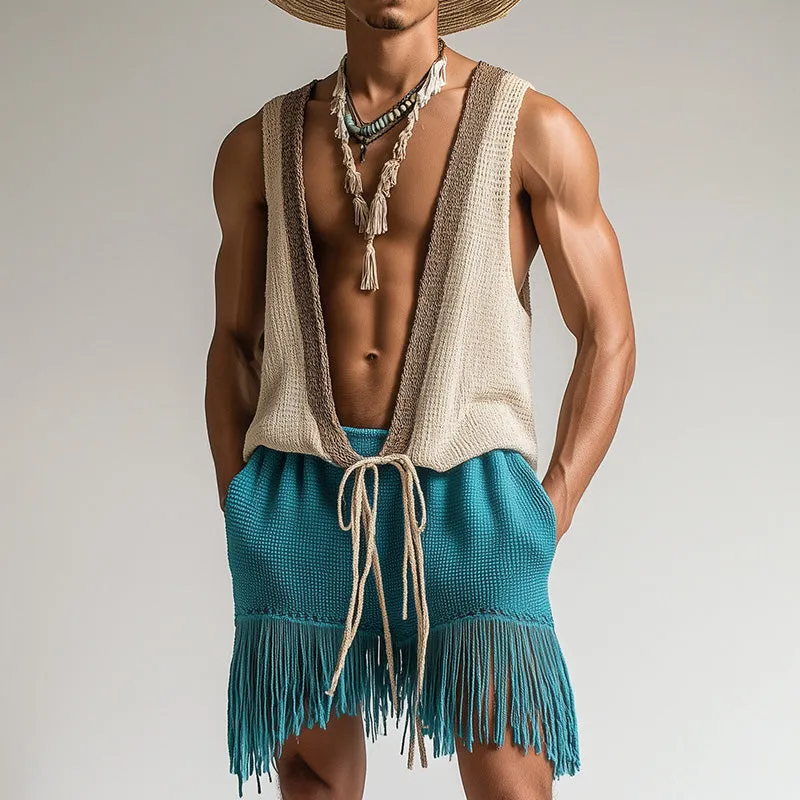 Men's Spring Fashion Towel Cloth Lace Up Sleeveless Shorts Set MTA0845D6P sold by Manly product image thumbnail 2