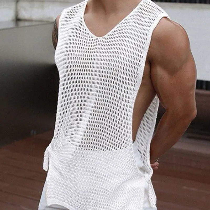 Men's Casual Round Neck Hollow Breathable Knitted Tank Top MTA0768D5M sold by Manly product image thumbnail 3