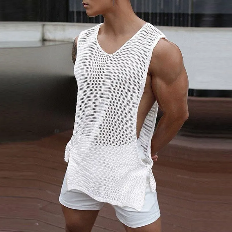 Men's Casual Round Neck Hollow Breathable Knitted Tank Top MTA0768D5M sold by Manly product image thumbnail 2