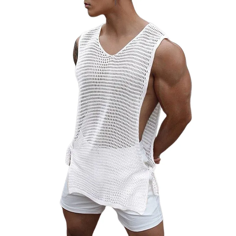 Men's Casual Round Neck Hollow Breathable Knitted Tank Top MTA0768D5M sold by Manly