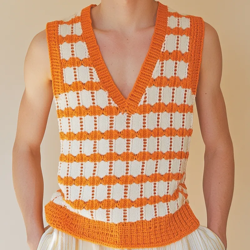 Men's Casual V-Neck Plaid Jacquard Knitted Tank Top MTA0728D1M sold by Manly product image thumbnail 3