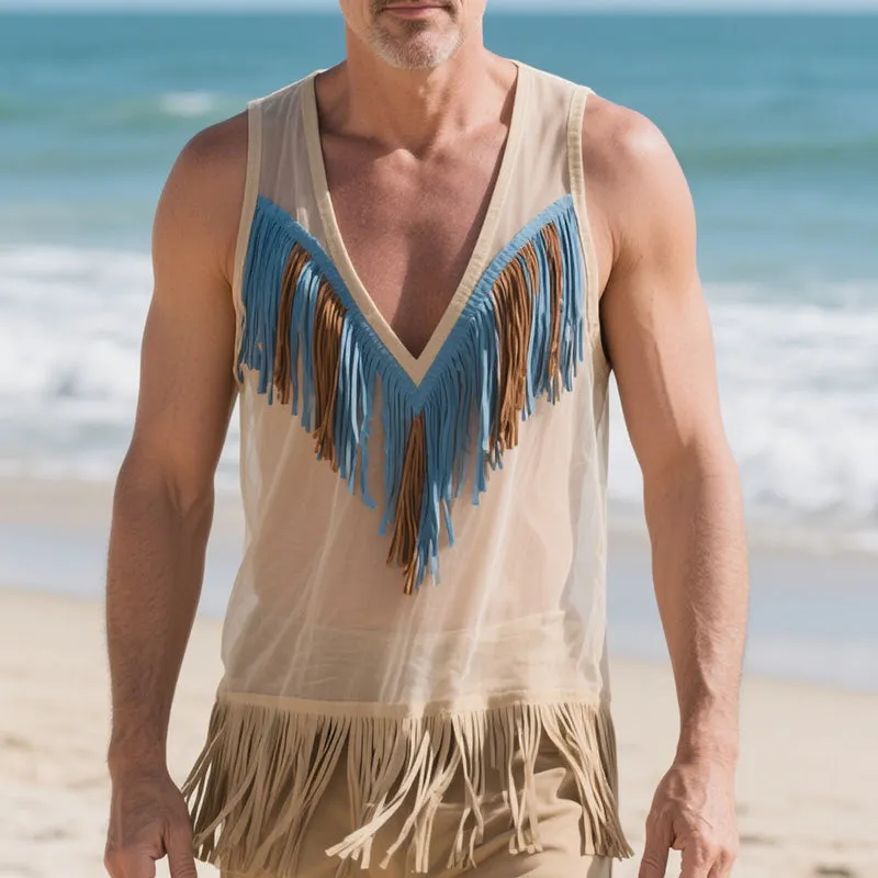 Men's Spring Fashion Suede Tassel Thin Tank Top MTA0729D1P sold by Manly product image thumbnail 2