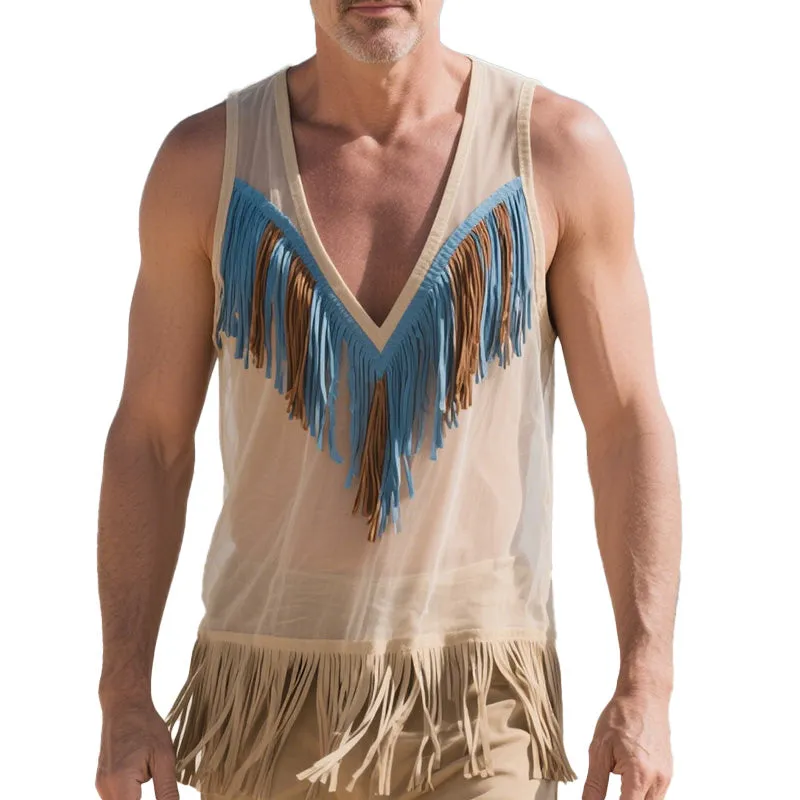 Men's Spring Fashion Suede Tassel Thin Tank Top MTA0729D1P sold by Manly