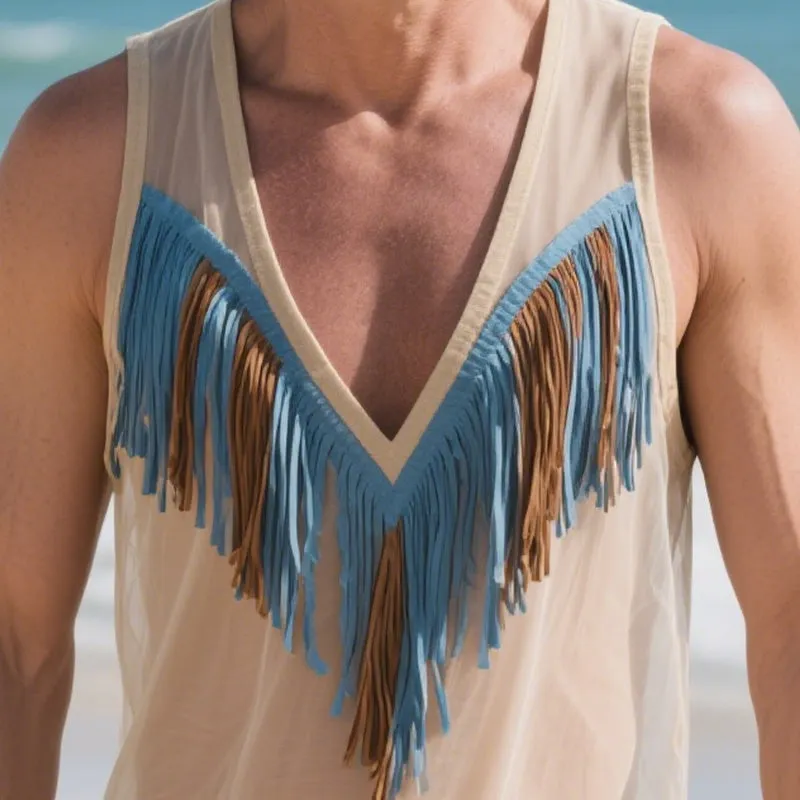 Men's Spring Fashion Suede Tassel Thin Tank Top MTA0729D1P sold by Manly product image thumbnail 3