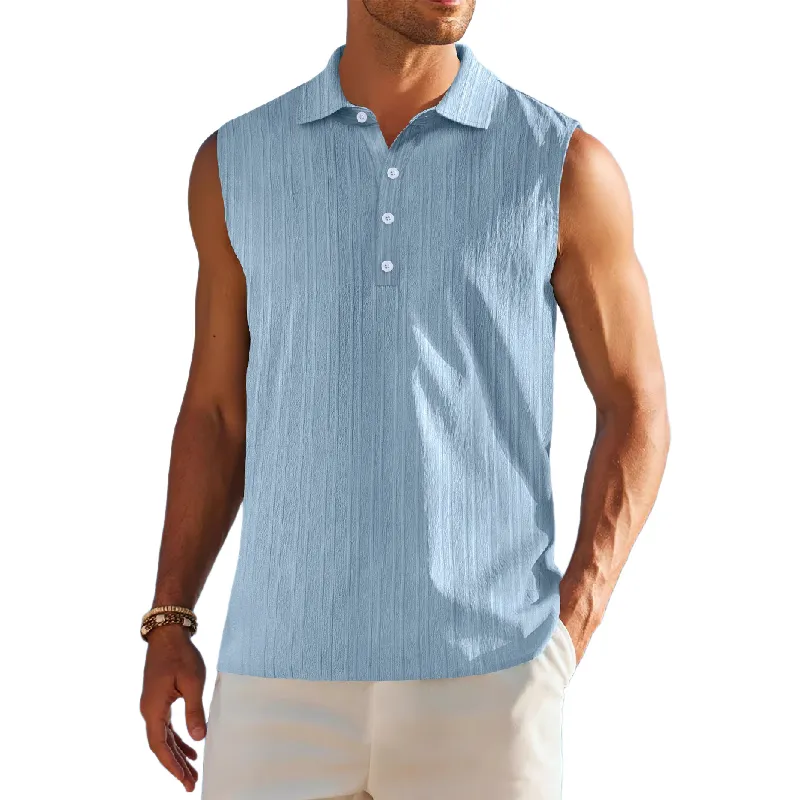 Men's Solid Color Lapel Pullover Tank Tops MTA0773D0X sold by Manly