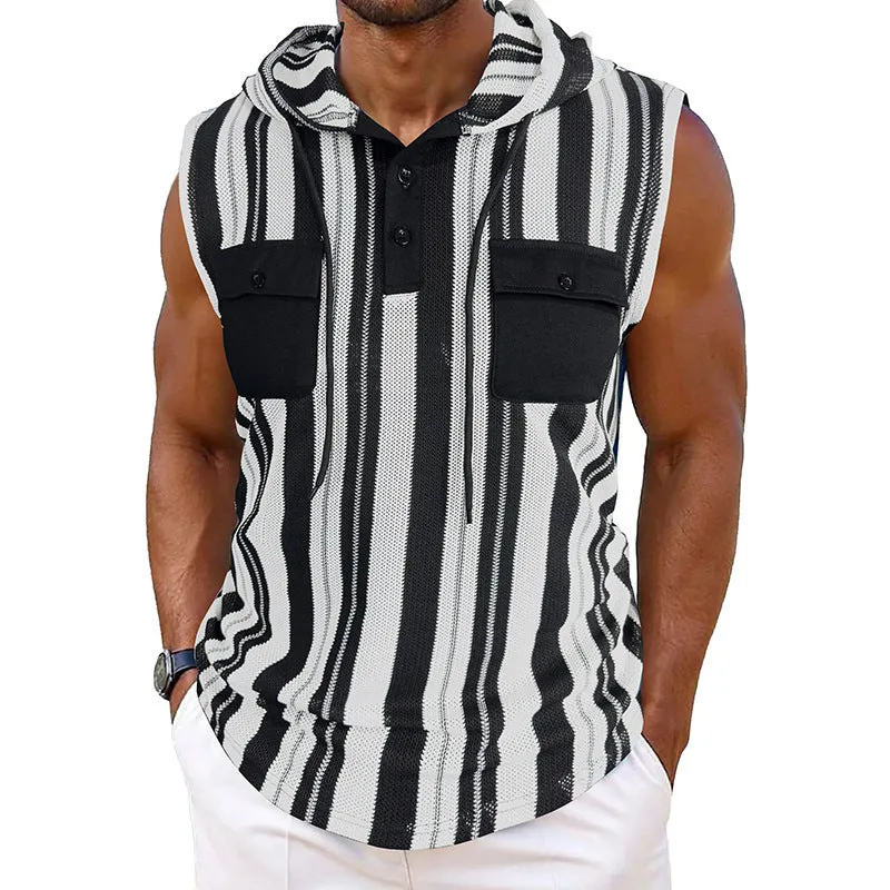 Men's Casual Striped Sleeveless Hooded Tank Top MTA0708D5X sold by Manly